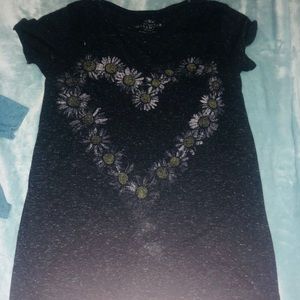 Flower Heart Black T Shirt